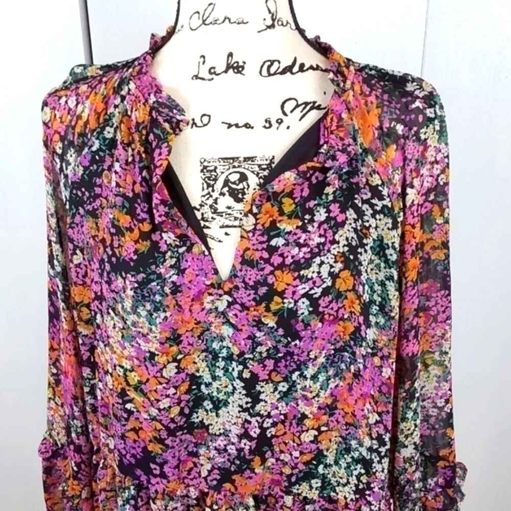 Vince Camuto|  Womens Black Multi-Colored Ditzy  Floral Babydoll Midi Dress XL - Picture 3 of 11